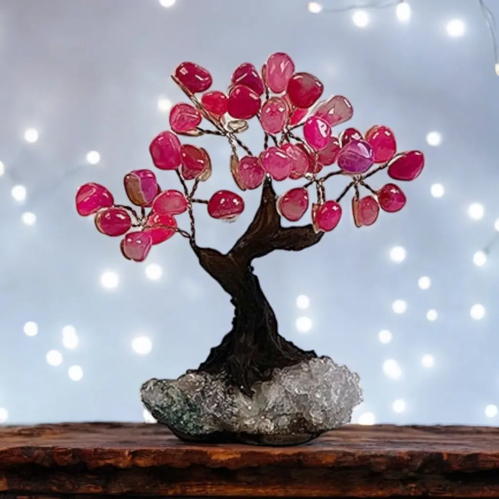 Pink Agate Gemstone Tree 5" - Handmade By Brazil Gems 1