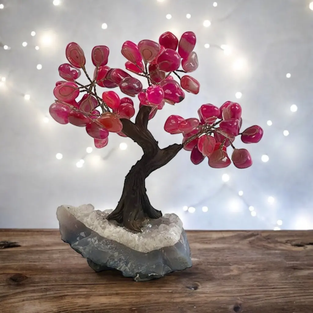 Pink Agate Gemstone Tree 7" - Handmade By Brazil Gems 1