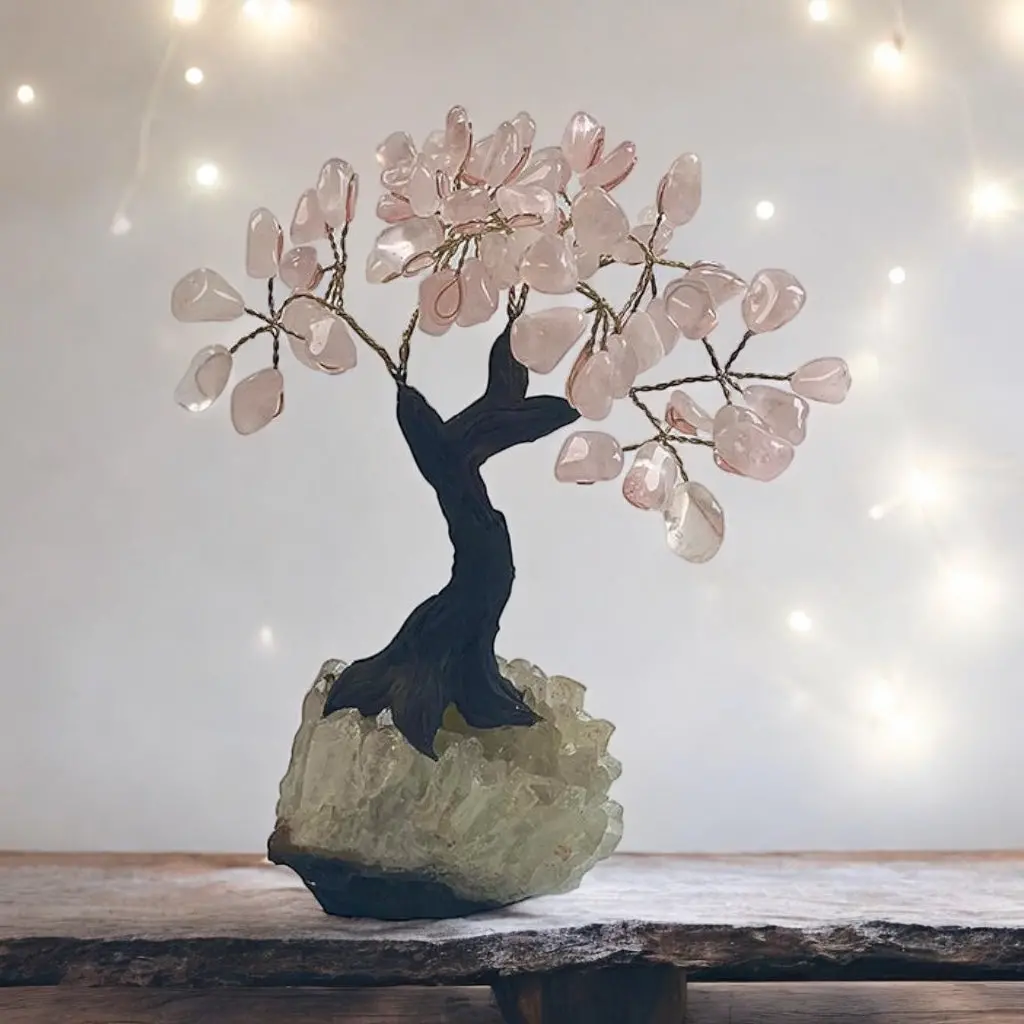 Rose Quartz Gemstone Tree 7" - Handmade By Brazil Gems 1