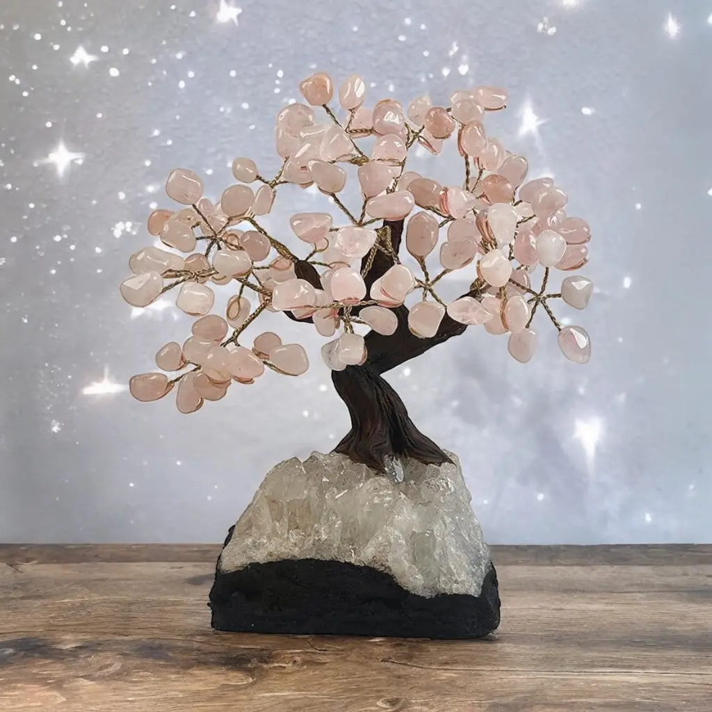 Rose Quartz Gemstone Tree 9" - Handmade By Brazil Gems 1