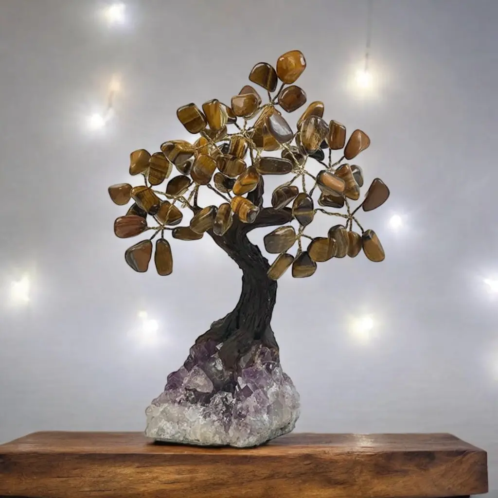Tigers Eye Gemstone Tree 7" - Handmade By Brazil Gems 1