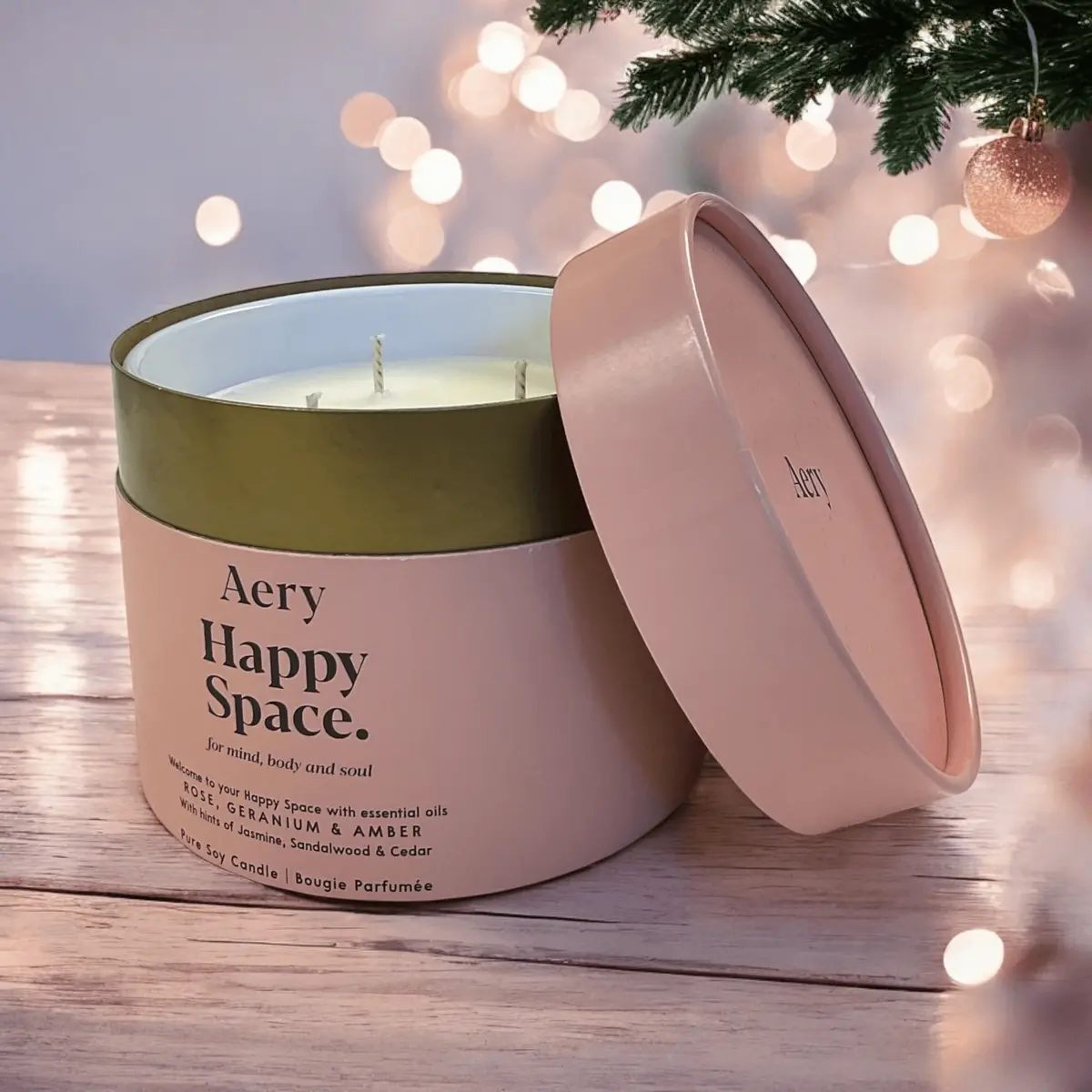Happy Space Triple Wick Candle - Rose Geranium Aery Living 1