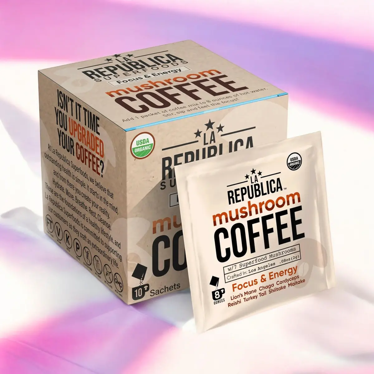 Instant 7 Mushroom Coffee Single Serving (10 Pack) -  La Republica 1