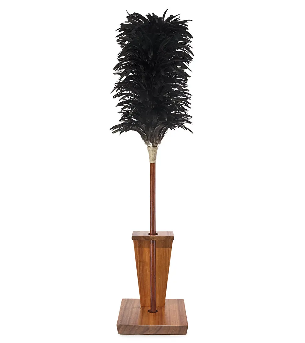 4' Kahili Rooster Feather With Koa Pole 1