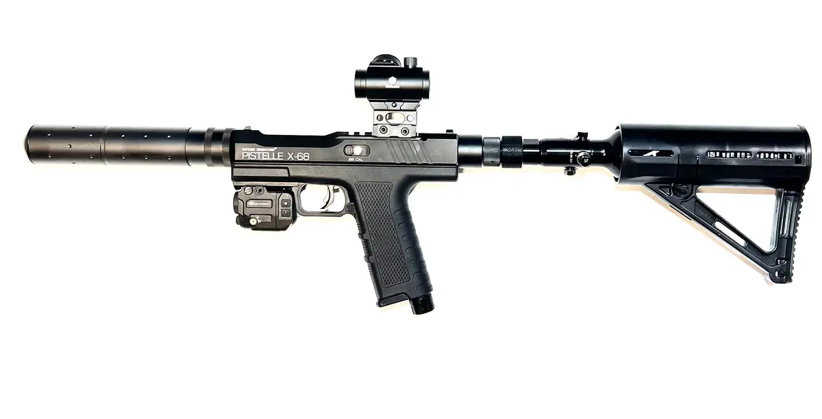 ** New ** Pistelle X-68 Gen2 - Hpa Custom Carbine Edition W/ Barrel & Mock Suppressor Kit - Home Defense Pistol - Up To 100+ Joules Out Of The Box - Package! 1