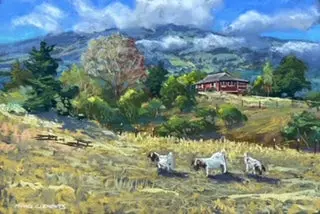 Original Pastel Painting "Kula Goats" By Michael Clements 18X12 1