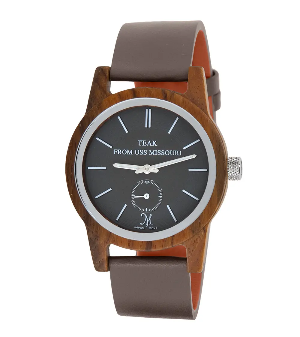 Ussm Teak Watch With Brown Leather Band - 31702 1