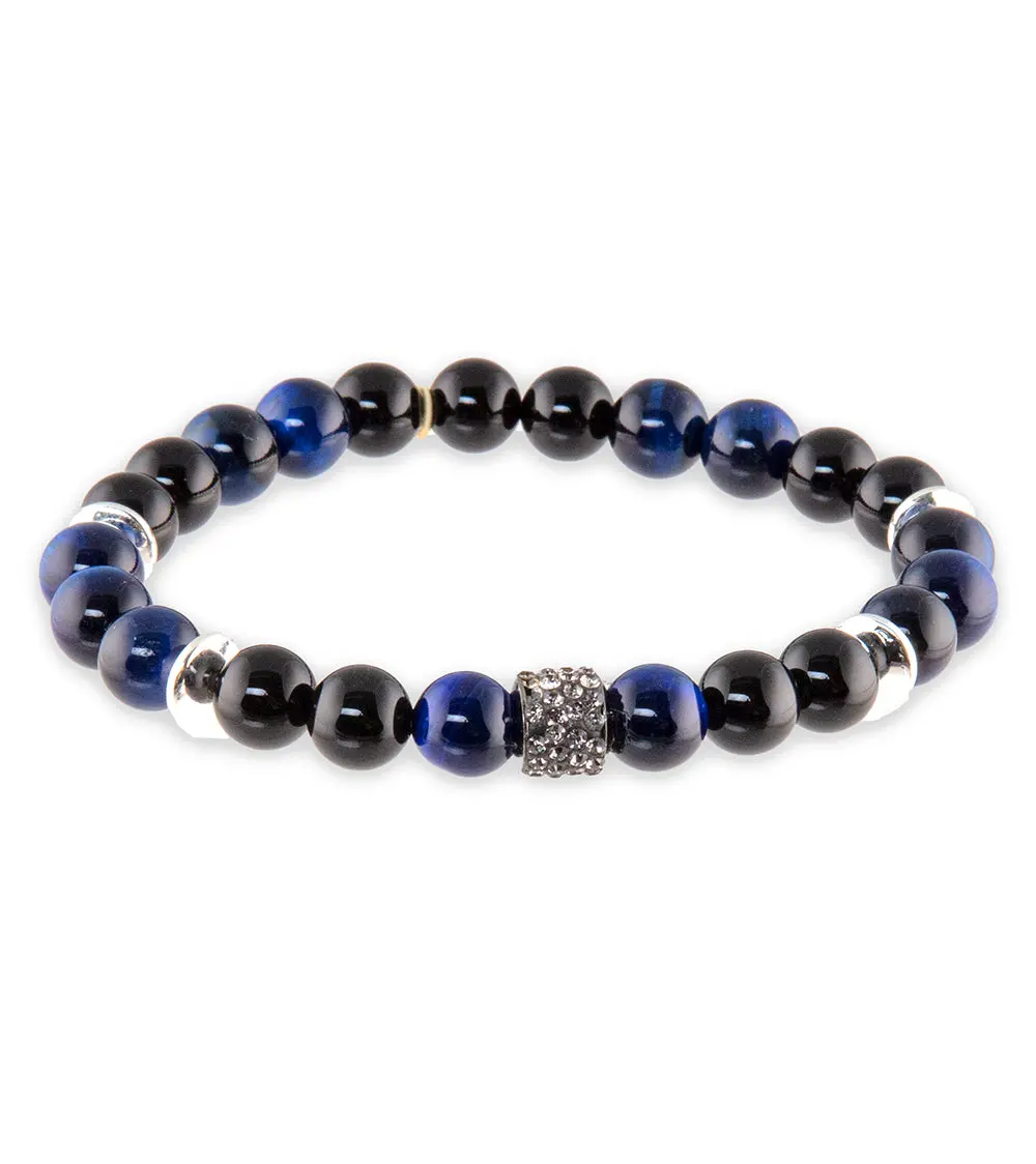 Blue Tiger Eye, Onyx, Silver Hematite Bracelet By Bergan 1