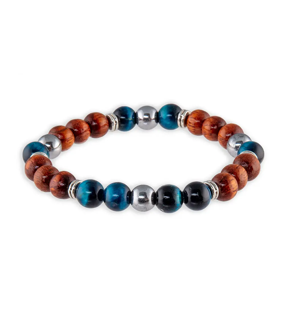 Teal Tiger Eye, Silver Hematite, Alloy Metals, Koa Bracelet By Bergan 1