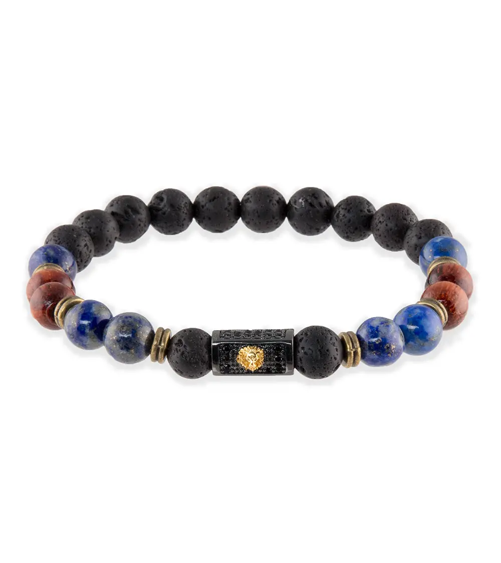 Lava, Koa, Lapis, Alloy Metals & Lion Head Bracelet By Bergan 1