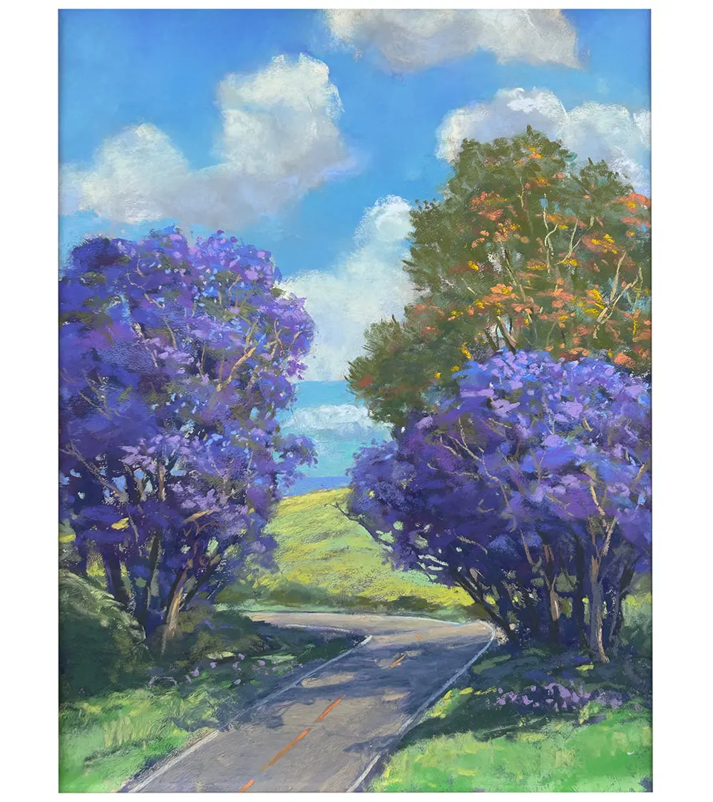 Original Pastel Painting "Jacaranda And Silk Oak" By Michael Clements 12X16 1