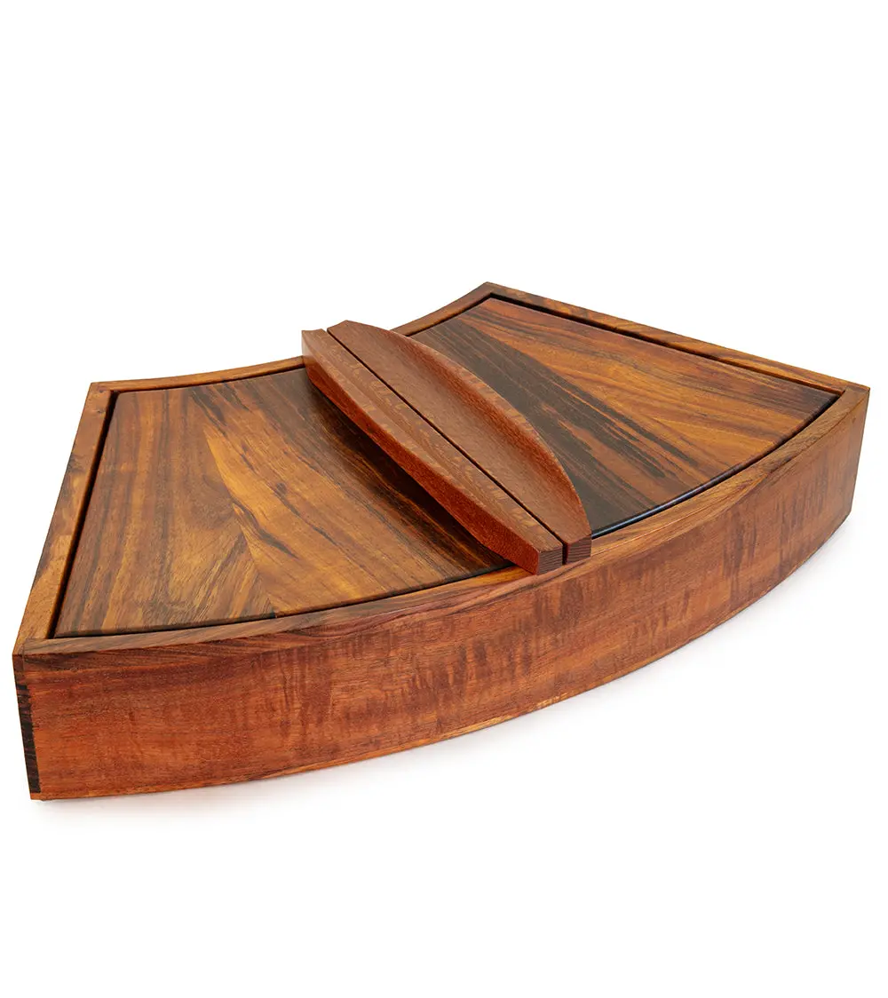 Solid Koa And Leopard Wood Fan Box 1