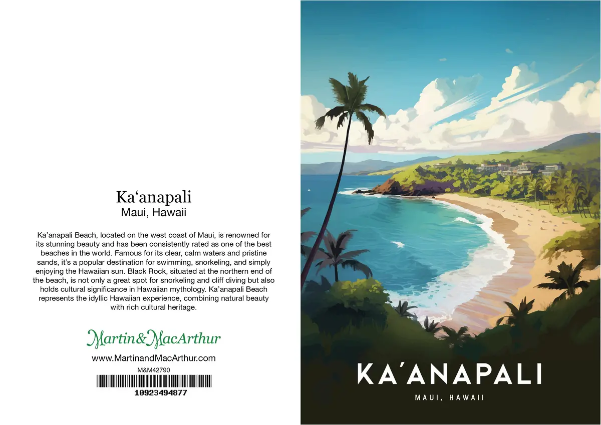 Greeting Card "Kaʻanapali, Maui" Hawaii Travel Art 2