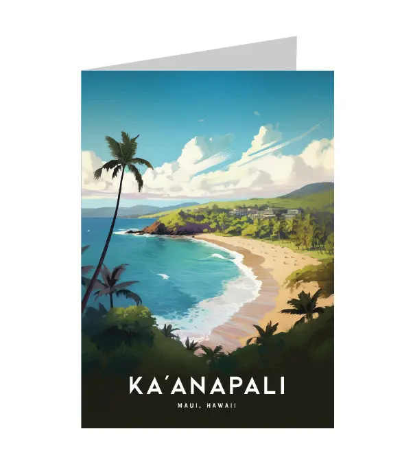 Greeting Card "Kaʻanapali, Maui" Hawaii Travel Art 1