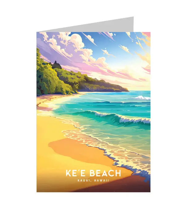 Greeting Card "Keʻe Beach, Kauai" Hawaii Travel Art 1