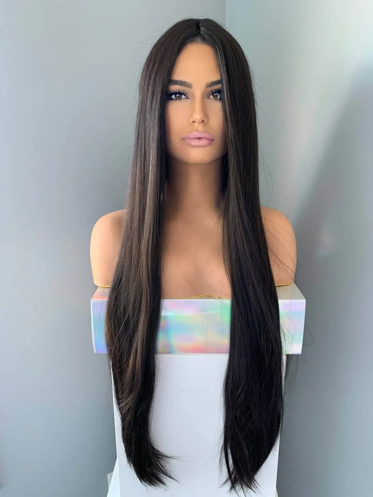 Kim Long Black Silky Straight Partial Lace Front Wig 1