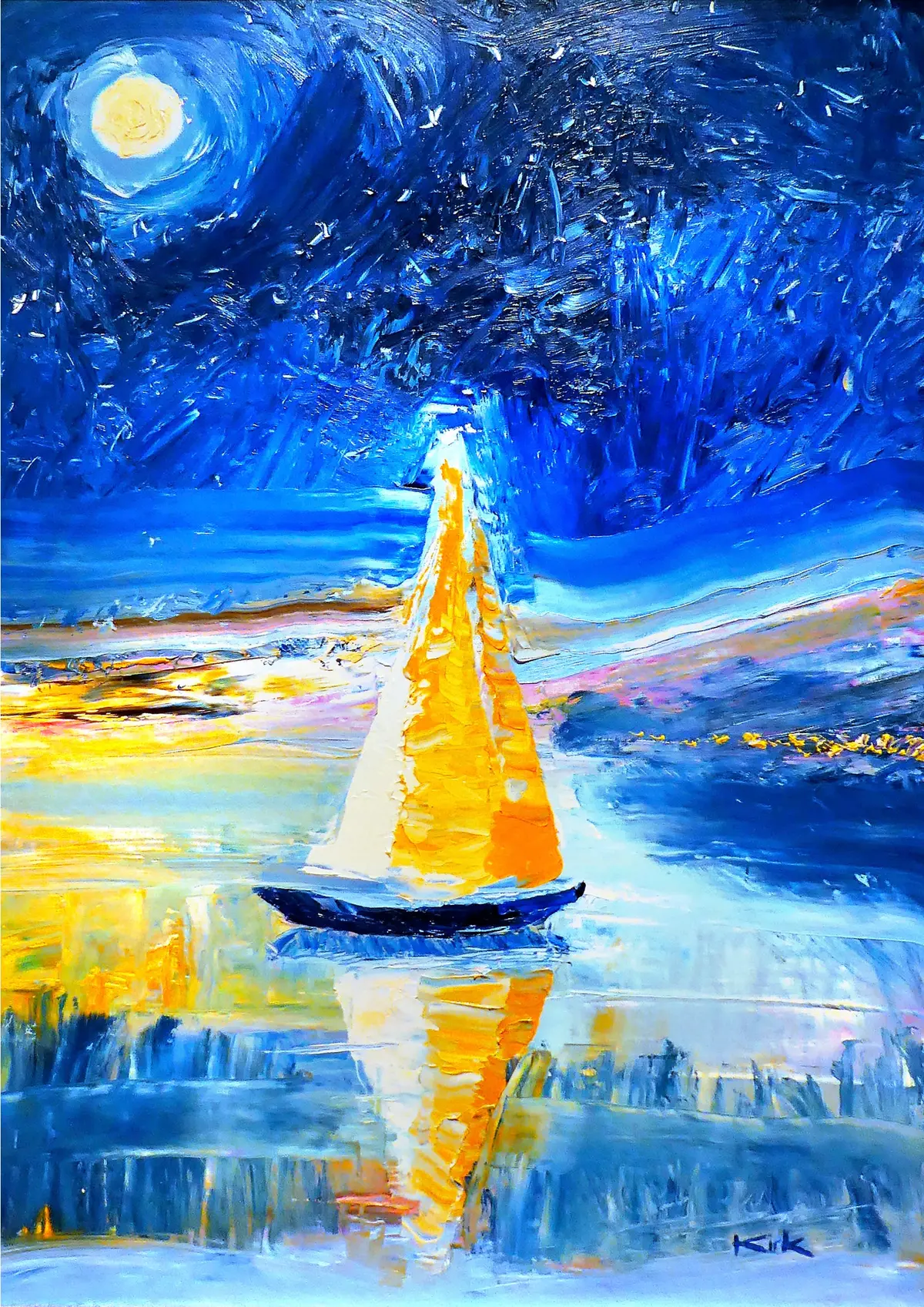 Greeting Card "Full Moon Sail Lahaina" By Kirk Boes 1