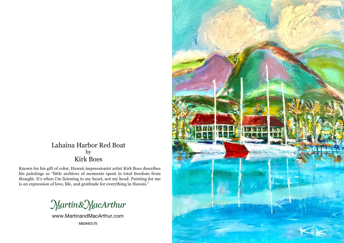 Greeting Card "Lahaina Harbor, Red Boat" By Kirk Boes 2