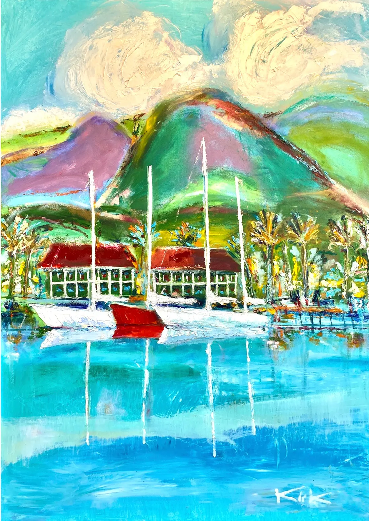 Greeting Card "Lahaina Harbor, Red Boat" By Kirk Boes 1