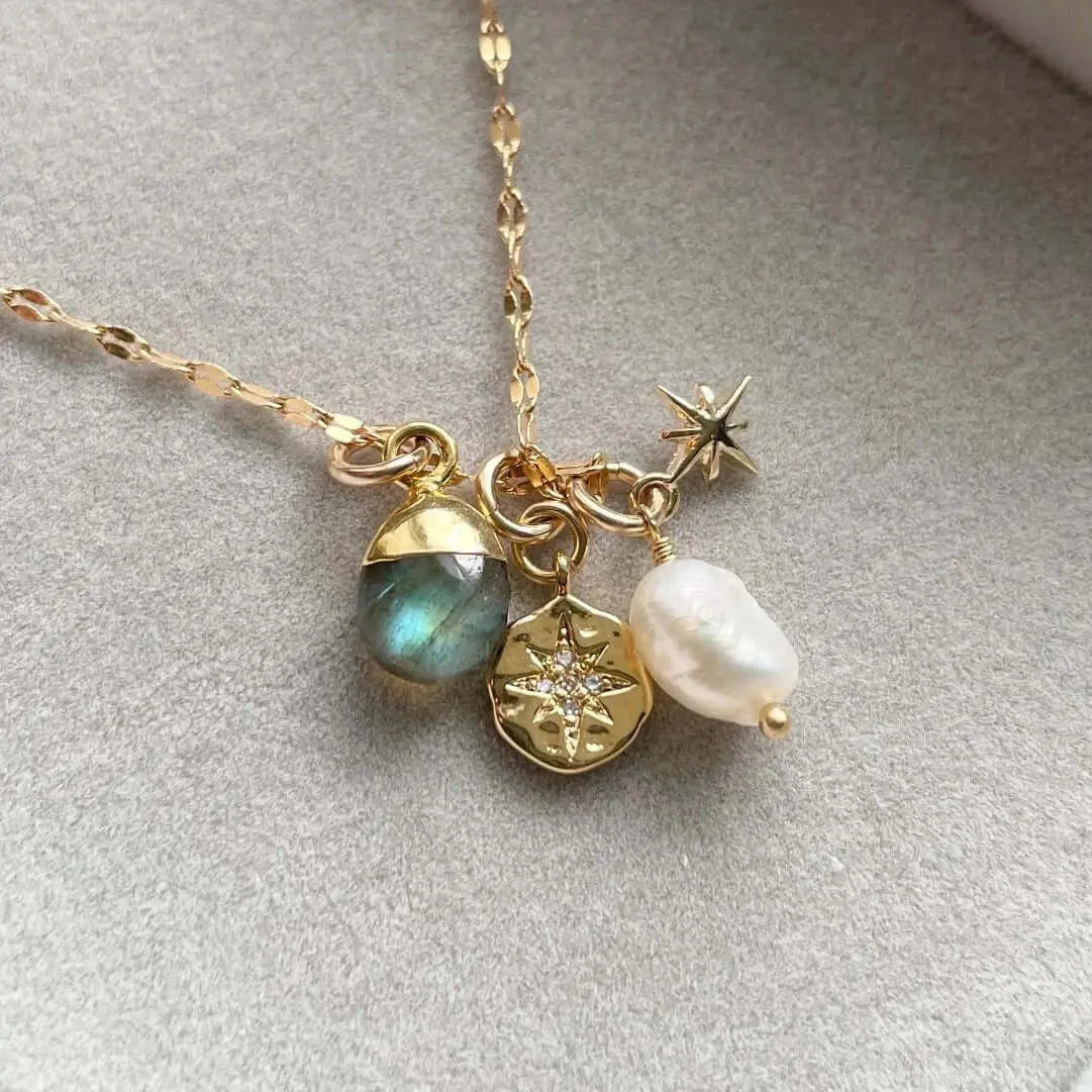 Labradorite Star Coin Charm Necklace - Adventure (Gold Plated) 1
