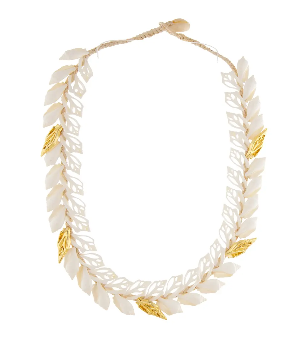 Double-Layered Gold Assorted Sliced Shells Necklace - 44547C 1
