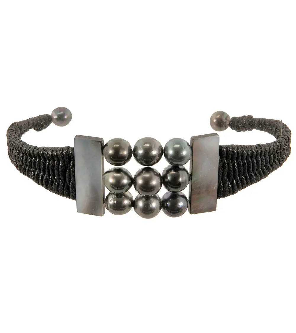 Black Woven Tahitian Pearl Bracelet (11 Pearls)- 44564C 1