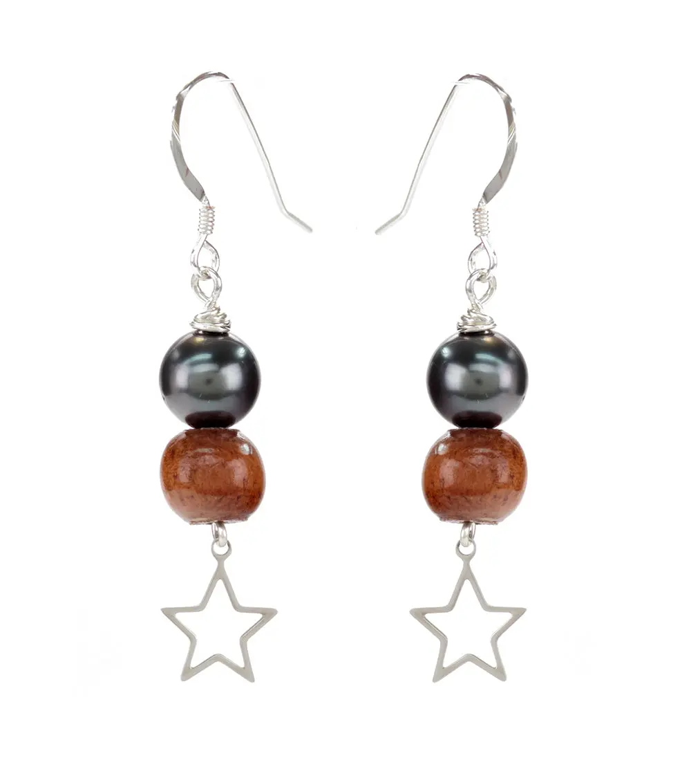 Tahitian Pearl Koa Star Earrings 1