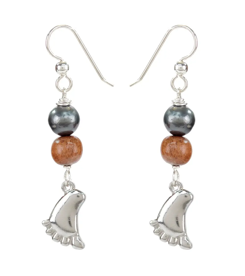 Tahitian Pearl Koa Feet Earrings 1