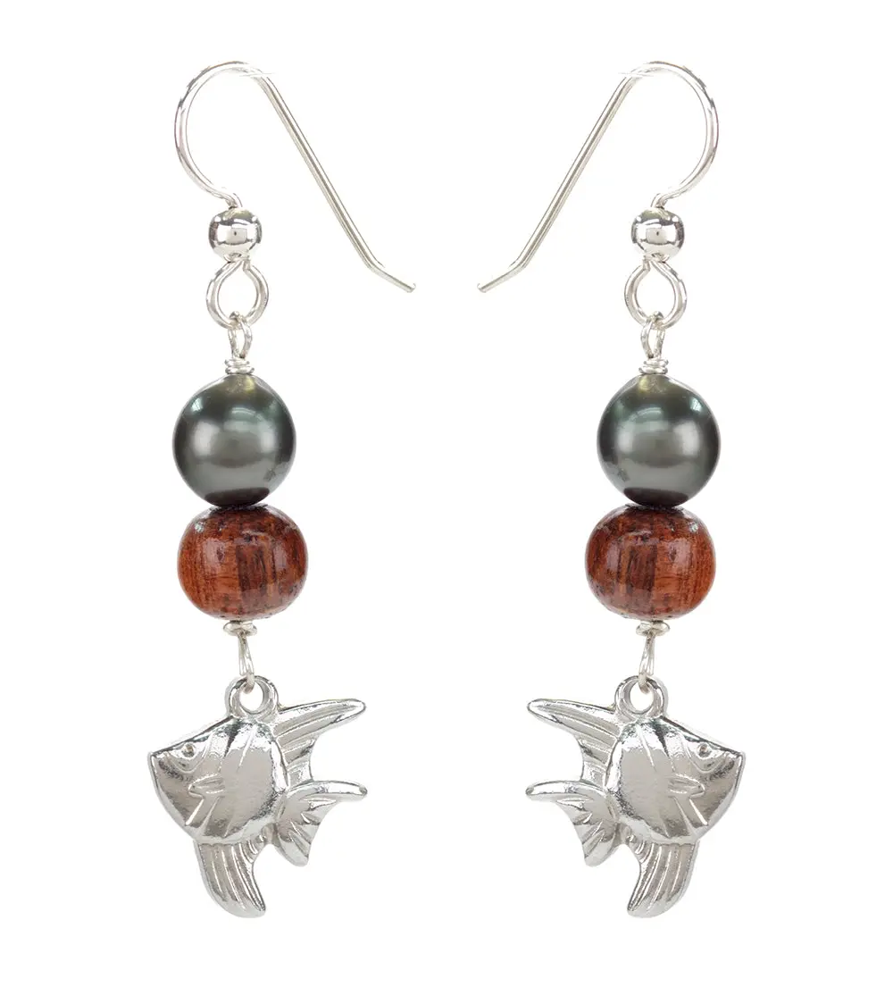Tahitian Pearl Koa Fish Earrings 1