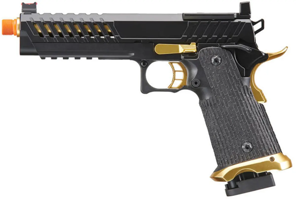 Lancer Tactical Knightshade Hi-Capa Gas Blowback Airsoft Pistol W/ Red Dot Mount (Color: Black & Gold) 1