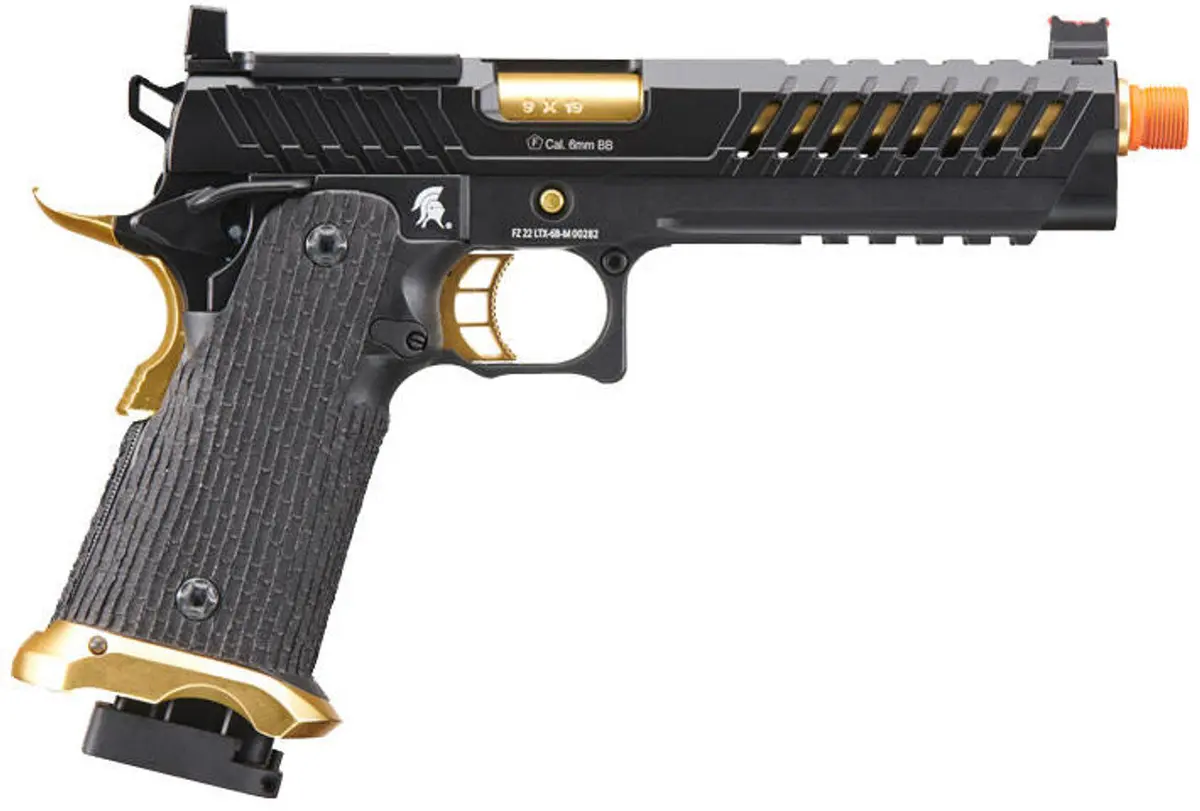 Lancer Tactical Knightshade Hi-Capa Gas Blowback Airsoft Pistol W/ Red Dot Mount (Color: Black & Gold) 2