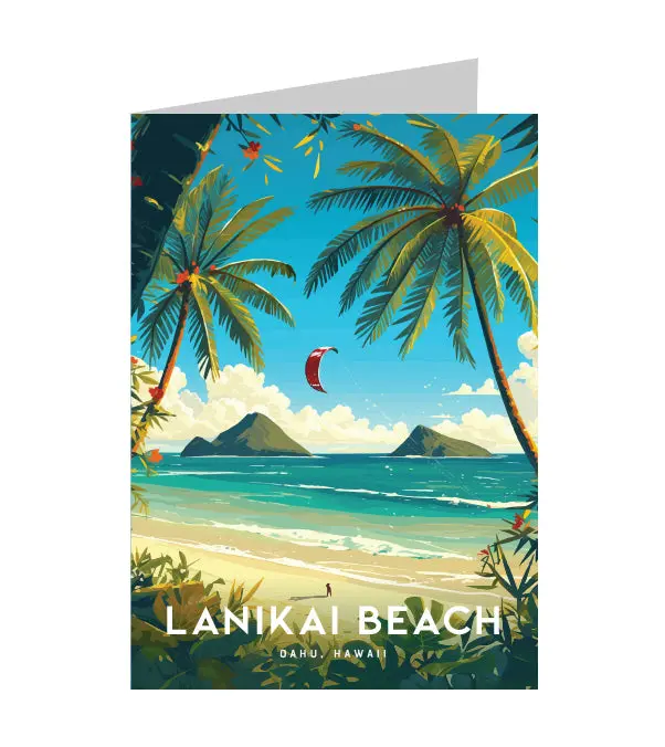 Greeting Card "Lanikai Beach, Oahu" Hawaii Travel Art 1