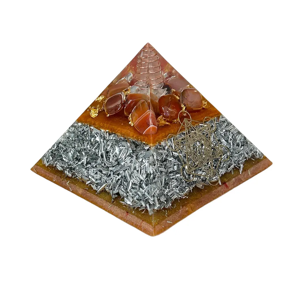 Orgonite Pyramid Metatron Large - With Orange Carnelian Sacral/Hara Chakra 1
