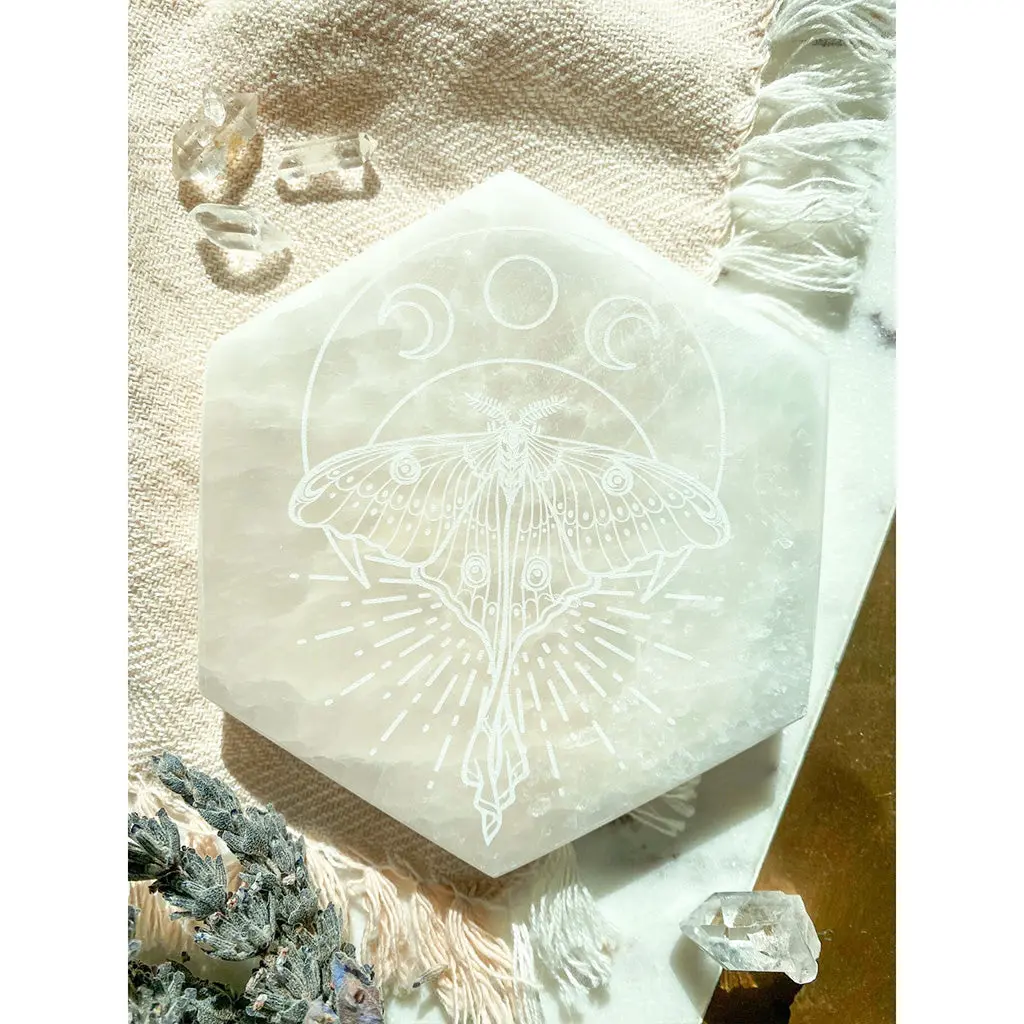 Selenite Hexagon Crystal Charging Plate - "Luna Moth" 2
