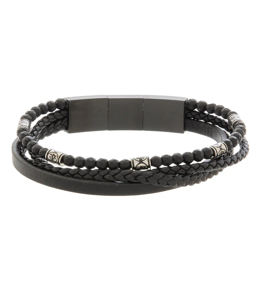 Mens Bracelet 21-23 Cm Black Multi-Leather With Stone And Extender 2