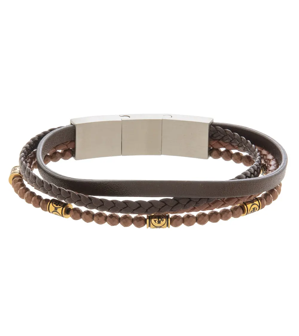 Mens Bracelet 21-23 Cm Brown Multi-Leather With Stone And Extender 2