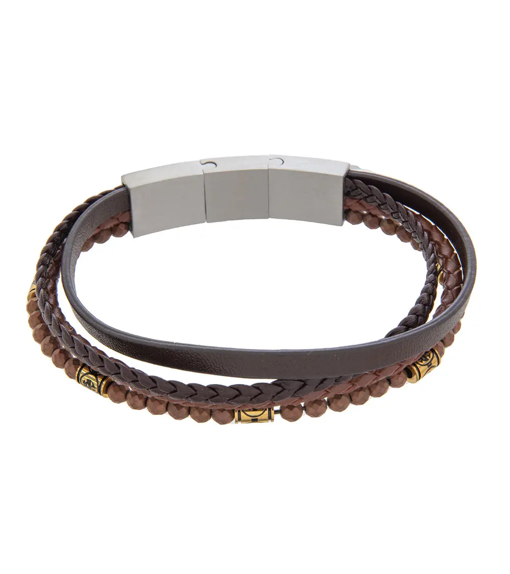 Mens Bracelet 21-23 Cm Brown Multi-Leather With Stone And Extender 1