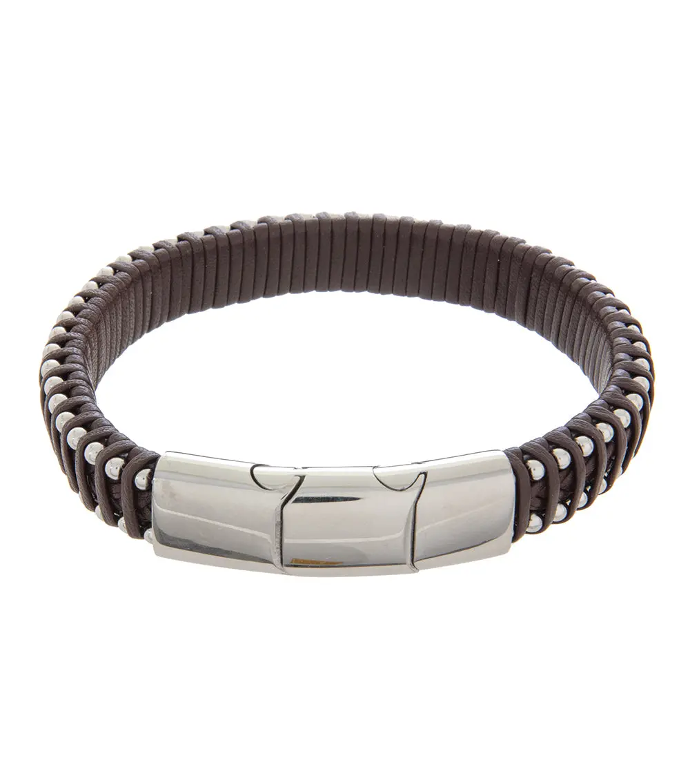 Mens Bracelet 19-21Cm Steel Brown Leather Medium And Extender 2