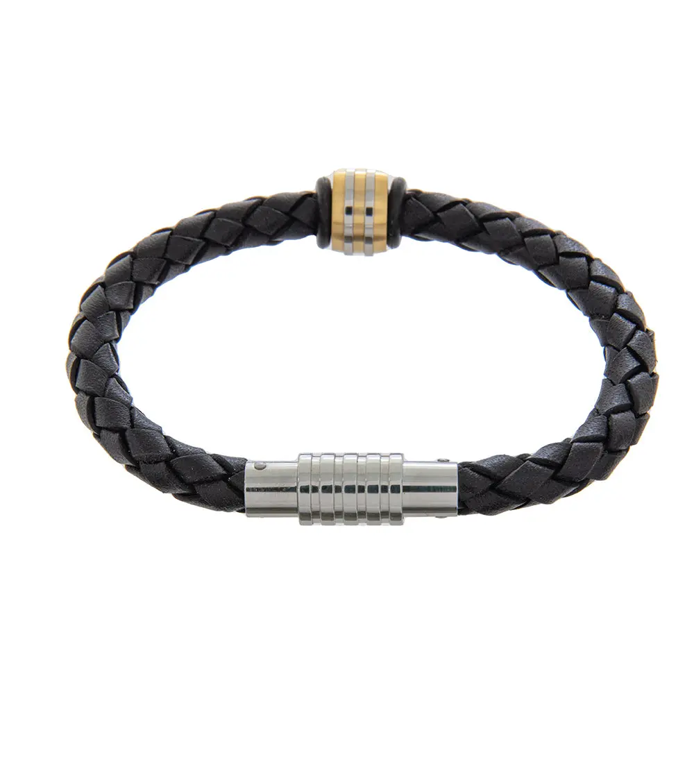 Mens Bracelet 19Cm Black Leather With Accent Bead 2