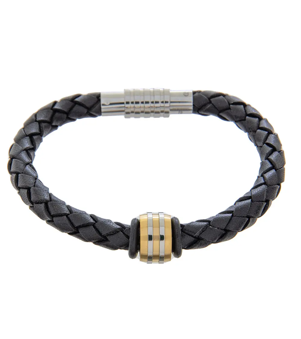 Mens Bracelet 19Cm Black Leather With Accent Bead 1
