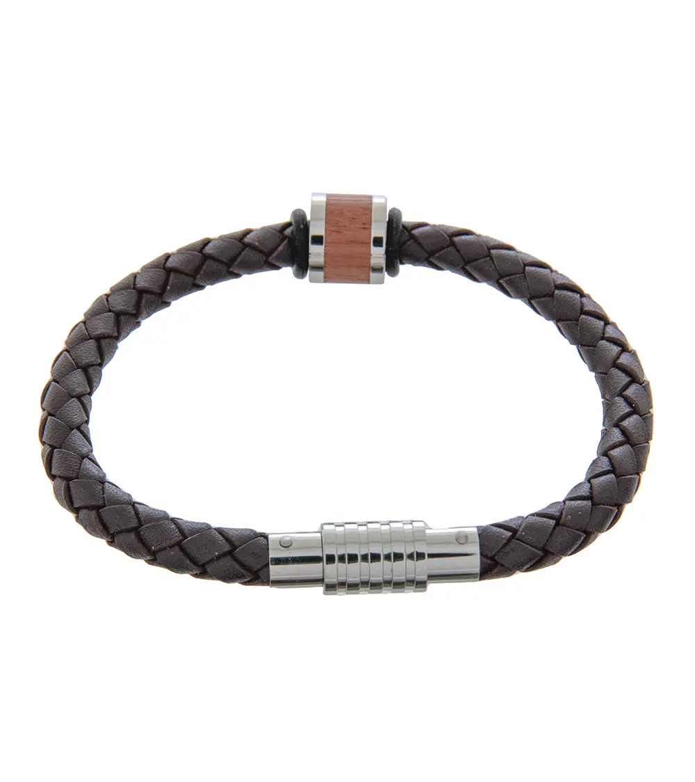 Mens Bracelet 21Cm Brown Leather With Long Bubinga Link 2