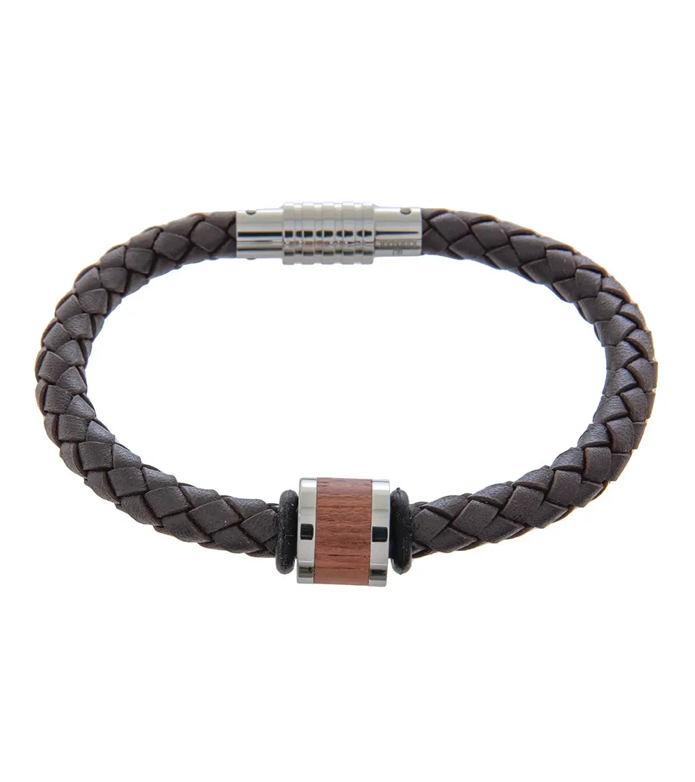 Mens Bracelet 21Cm Brown Leather With Long Bubinga Link 1