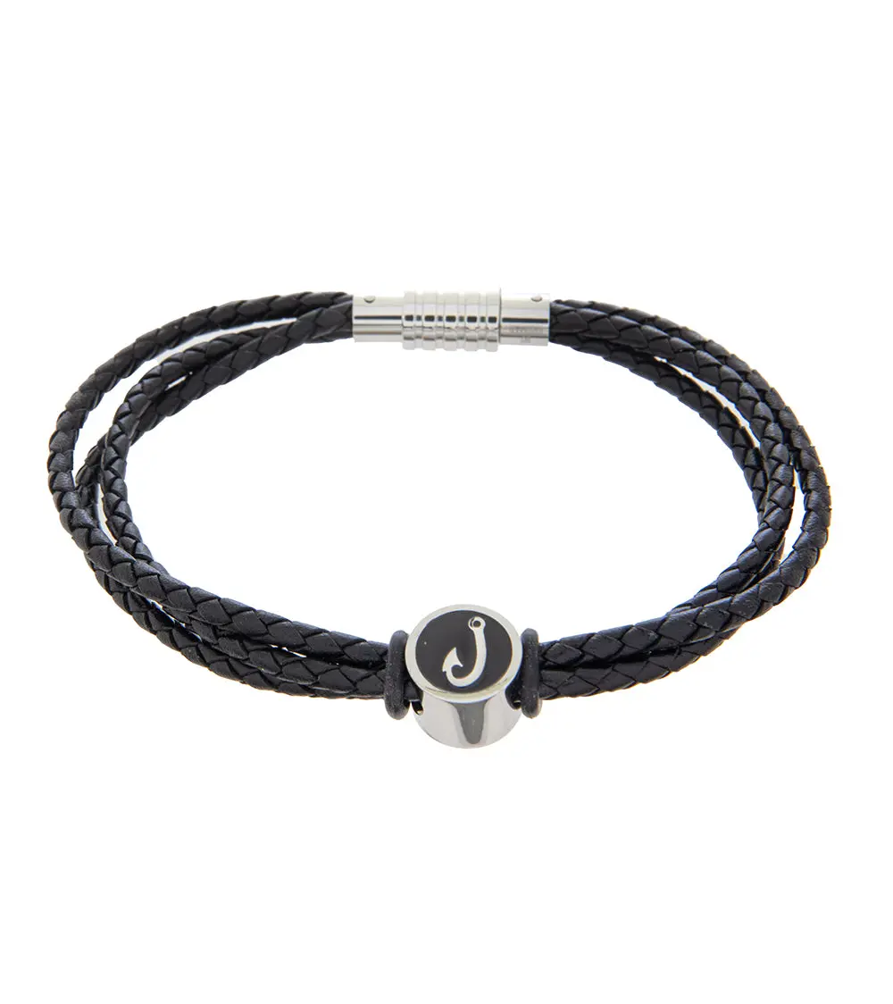 Mens Bracelet 23Cm Triple Black Leather With Hook Accent 1