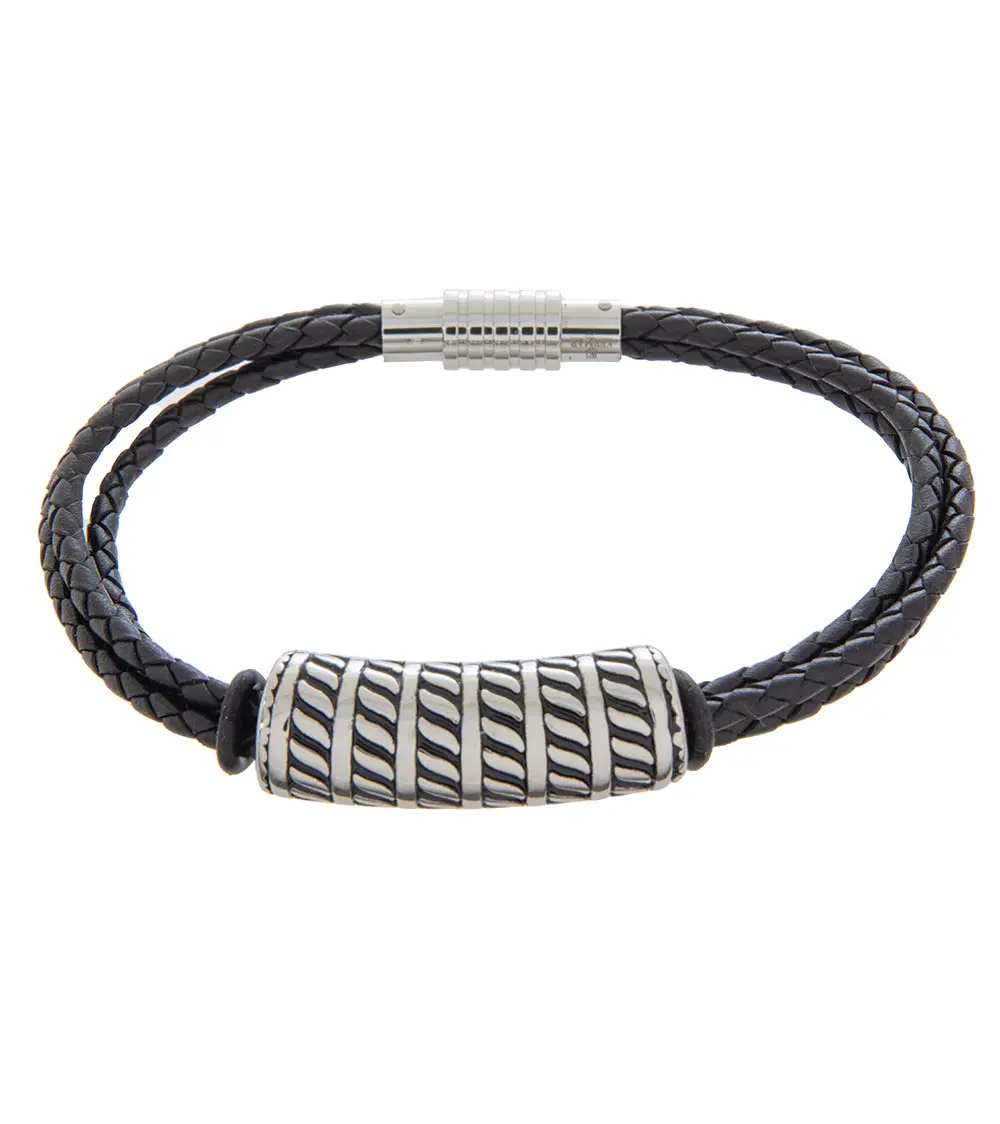 Mens Bracelet 23Cm Triple Black Leather With Long Cable Link 1