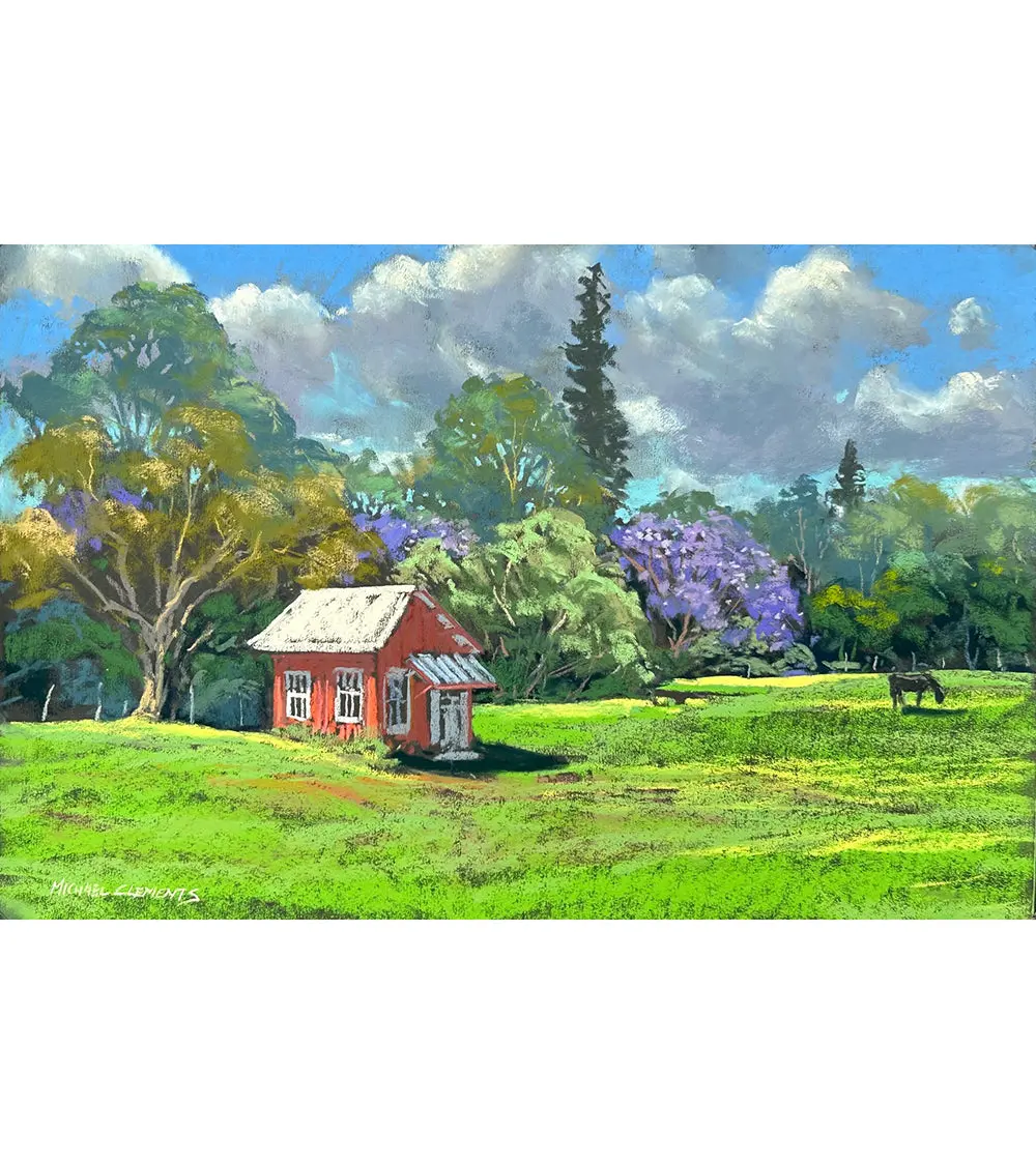 Original Pastel Painting "Red Tack Room" By Michael Clements 18X12 1