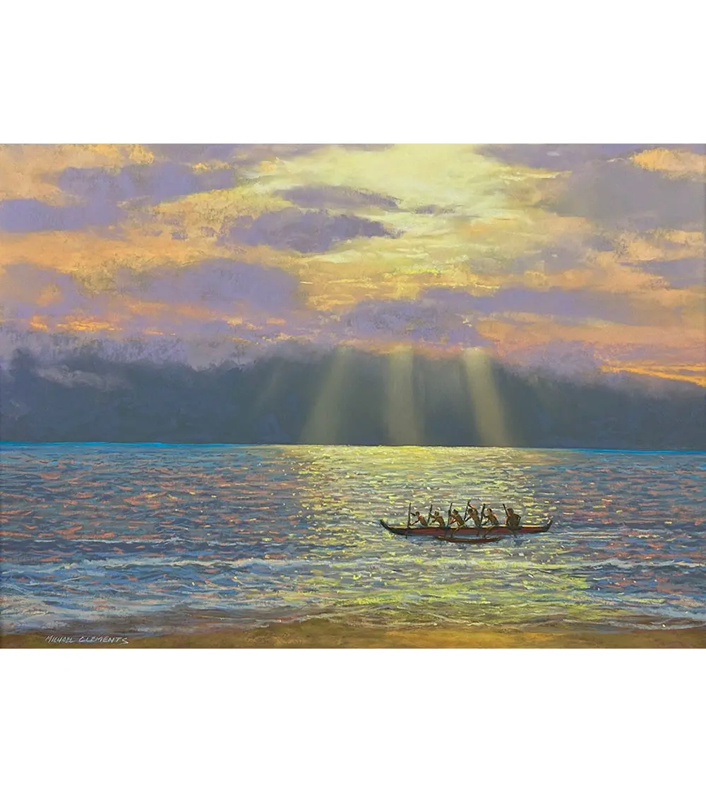 Original Pastel Painting "‘Lahaina Canoe At Sunset" By Michael Clements 28X20 1