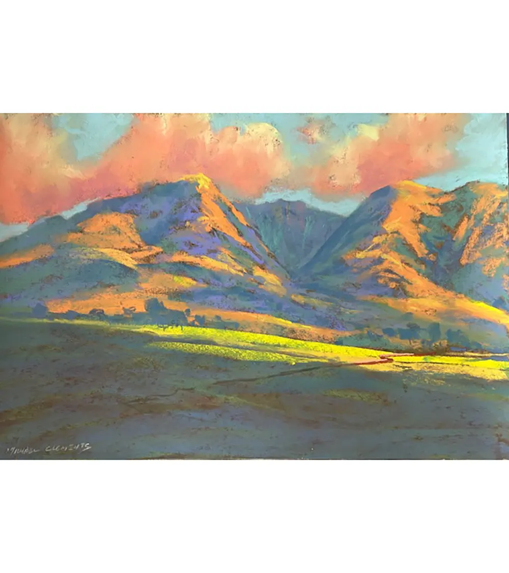 Original Pastel Painting "Last Light On West Maui Mountains" By Michael Clements 18X12 1