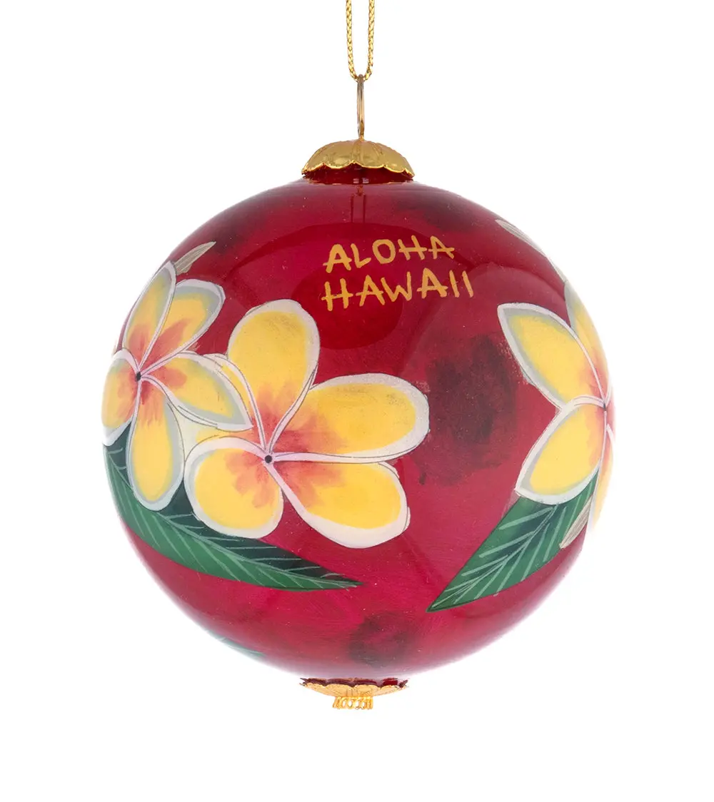 Glass Ornament - Yellow Plumeria Hawaii 1