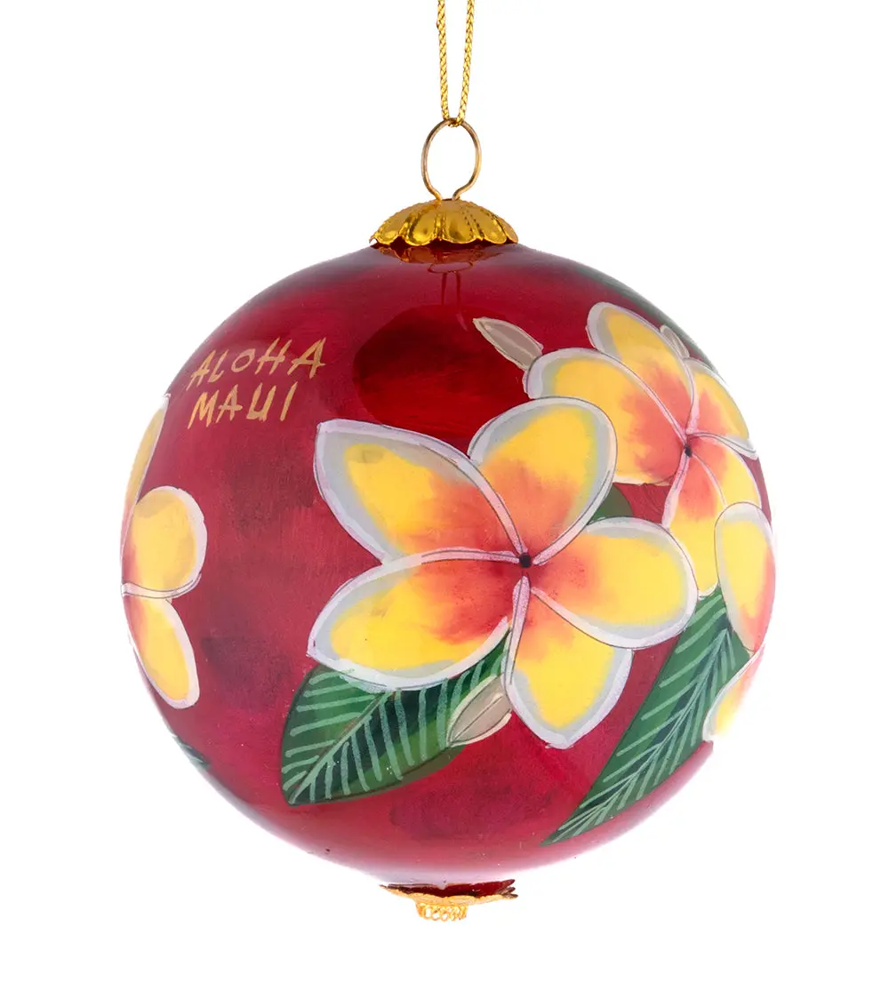 Glass Ornament - Yellow Plumeria Hawaii 2