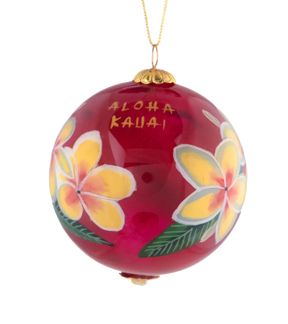 Glass Ornament - Yellow Plumeria Hawaii 3